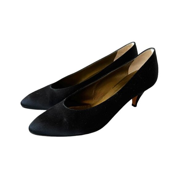 Yves Saint Laurent Vintage 80s Black  Satin Pumps, Size 7 1/2, Made in Italy - Picture 5 of 12